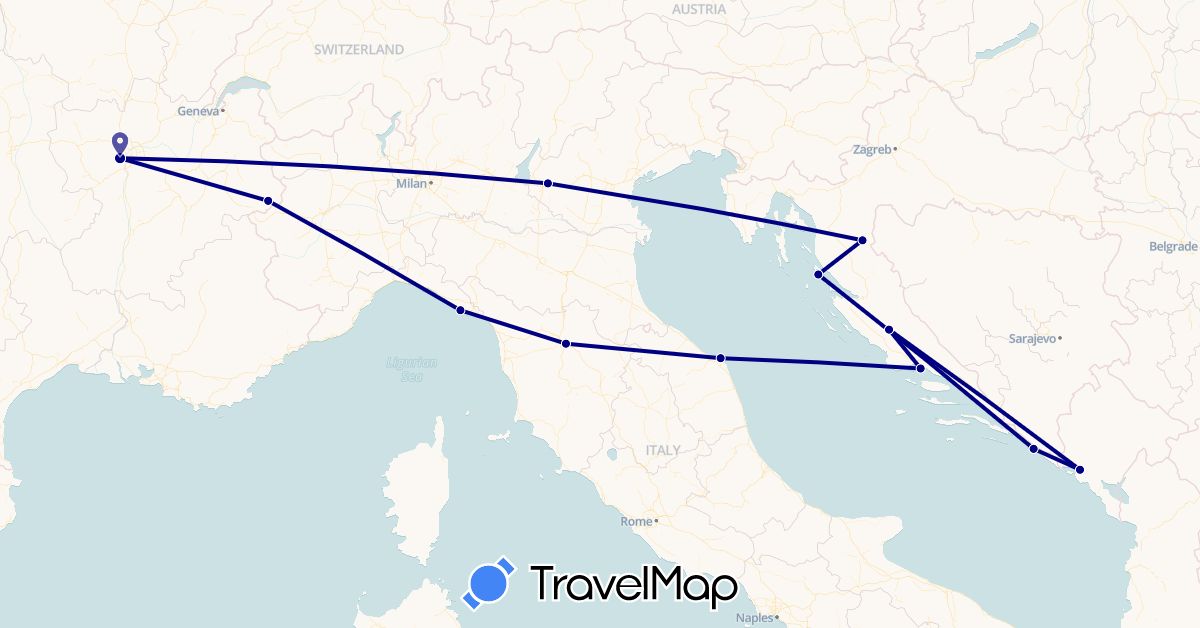 TravelMap itinerary: driving in France, Croatia, Italy, Montenegro (Europe)